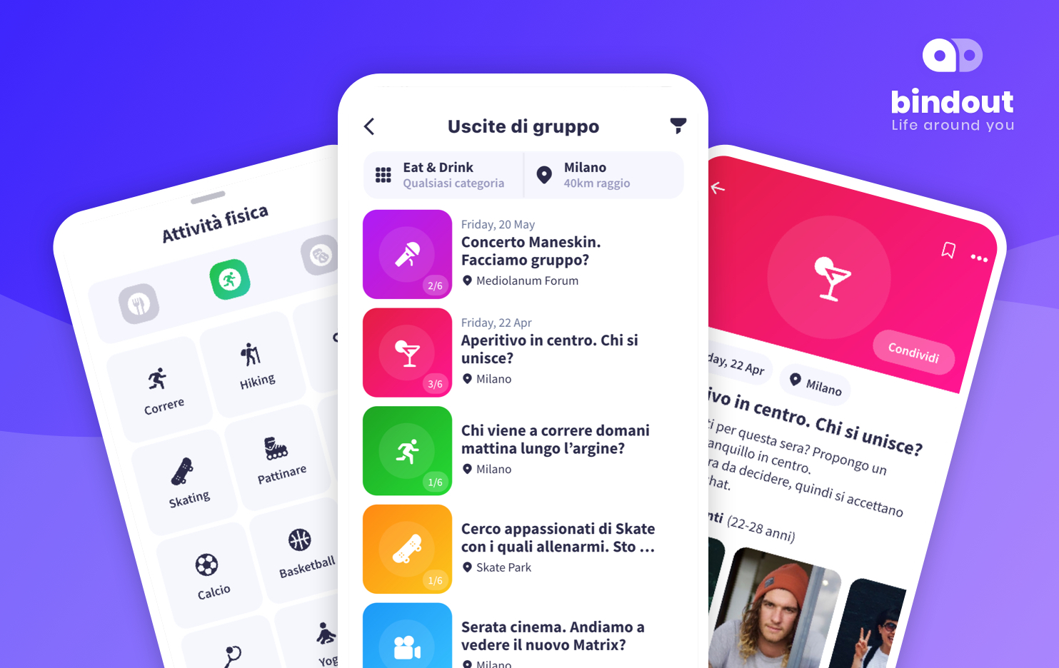 Banner Bindout: L'app delle uscite di gruppo per conoscere nuove persone